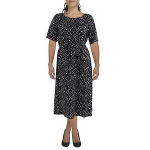 Kasper Womens Plus Polka Dot Midi Wear To Work Dress Size 16W Black